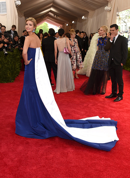 Ivanka Trump looked regal in this royal blue Prabal Gurung gown with a cascading white train and Cindy Chao jewelry.